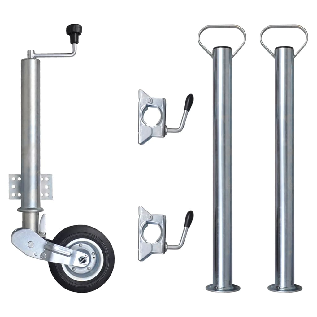 Trailer Jack Wheel 60 mm with 2 Support Tubes and 2 Split Clamps - Decor Base