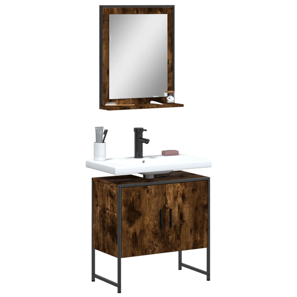 2 Piece Bathroom Cabinet Set Smoked Oak Engineered Wood - Style and Chic