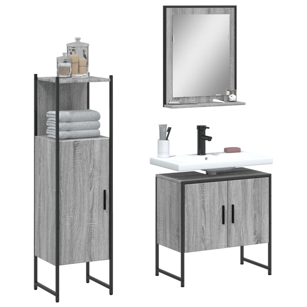 3 Piece Bathroom Cabinet Set Grey Sonoma Engineered Wood - Merkel Designers