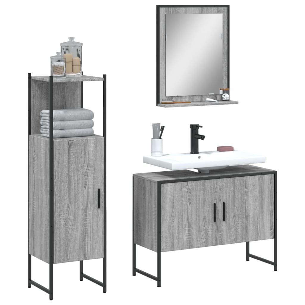3 Piece Bathroom Cabinet Set Grey Sonoma Engineered Wood - The Home Maker