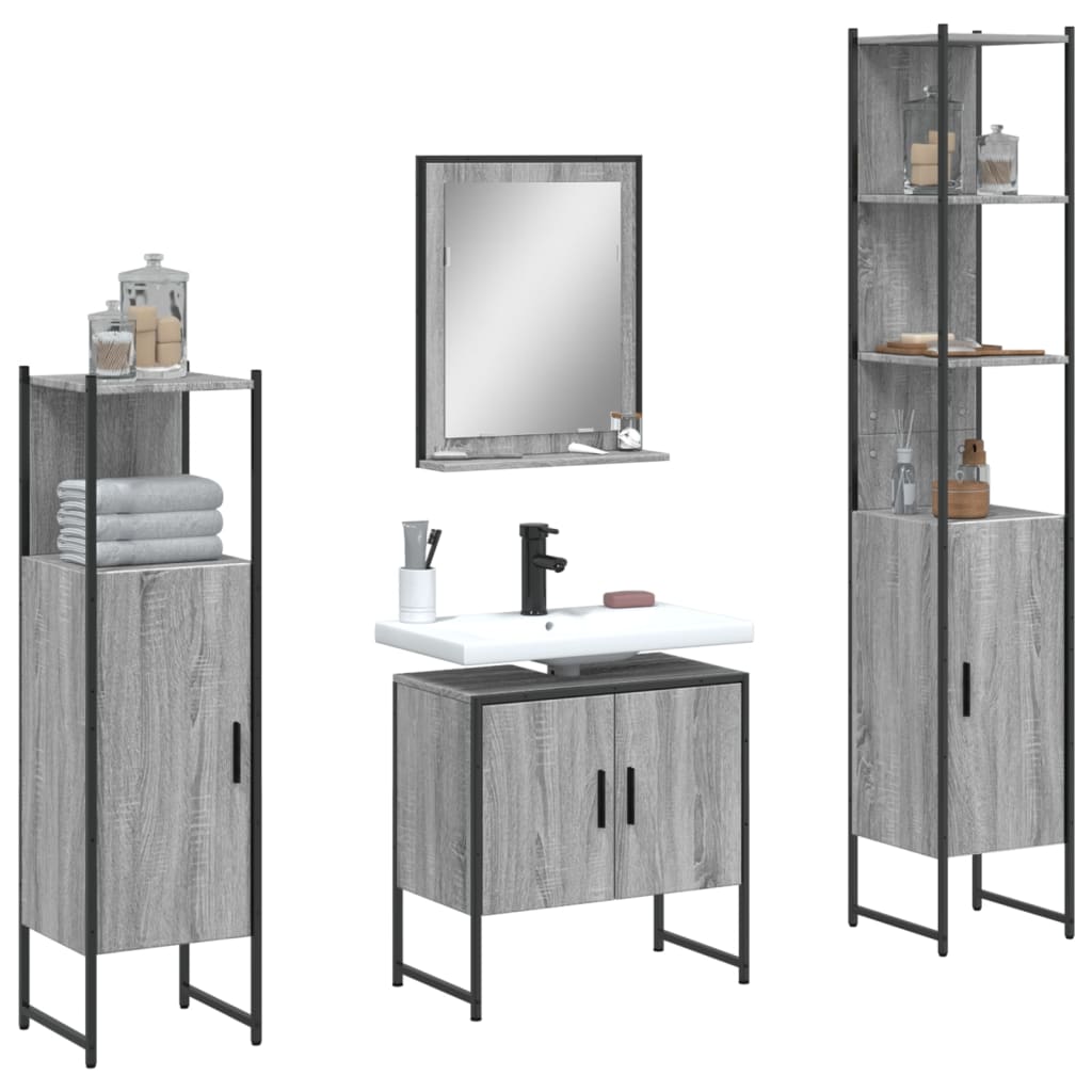 4 Piece Bathroom Cabinet Set Grey Sonoma Engineered Wood - Charlotte Dunes