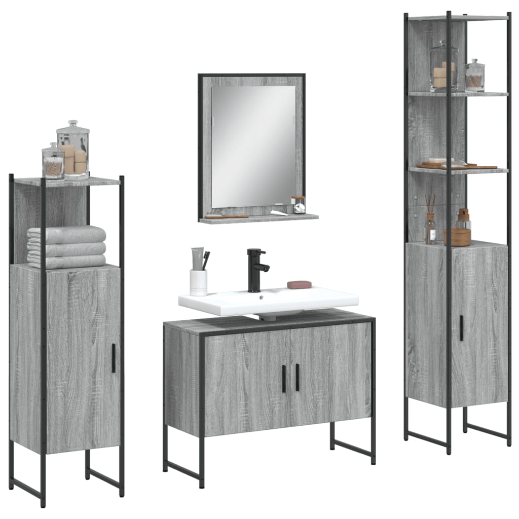 4 Piece Bathroom Cabinet Set Grey Sonoma Engineered Wood - Style and Chic