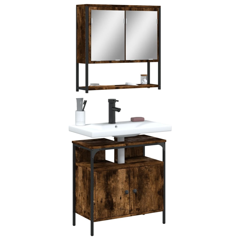 2 Piece Bathroom Furniture Set Smoked Oak Engineered Wood - The Home Maker