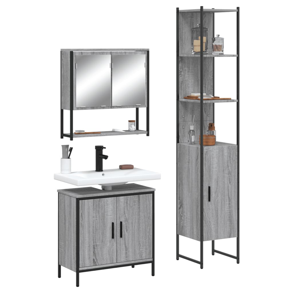 3 Piece Bathroom Furniture Set Grey Sonoma Engineered Wood - The Home Maker