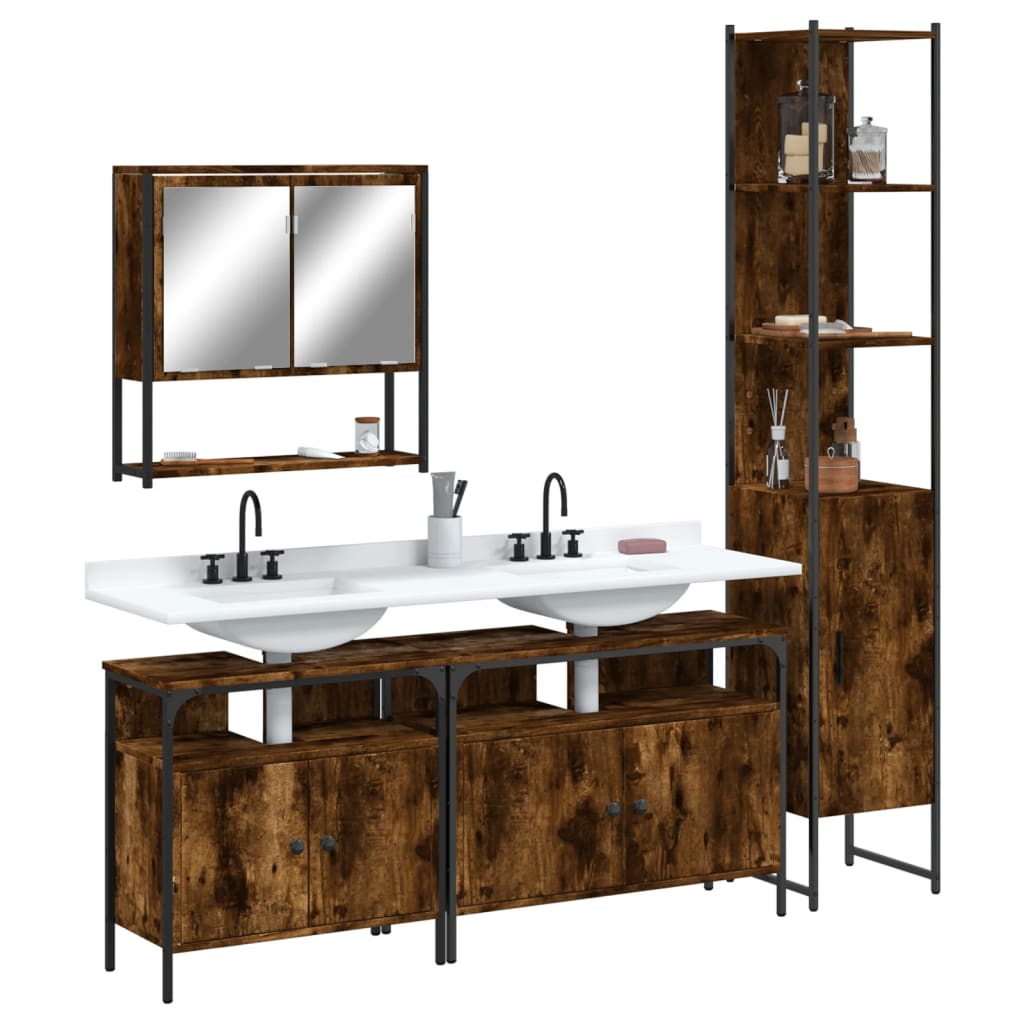 4 Piece Bathroom Furniture Set Smoked Oak Engineered Wood - All Things Good