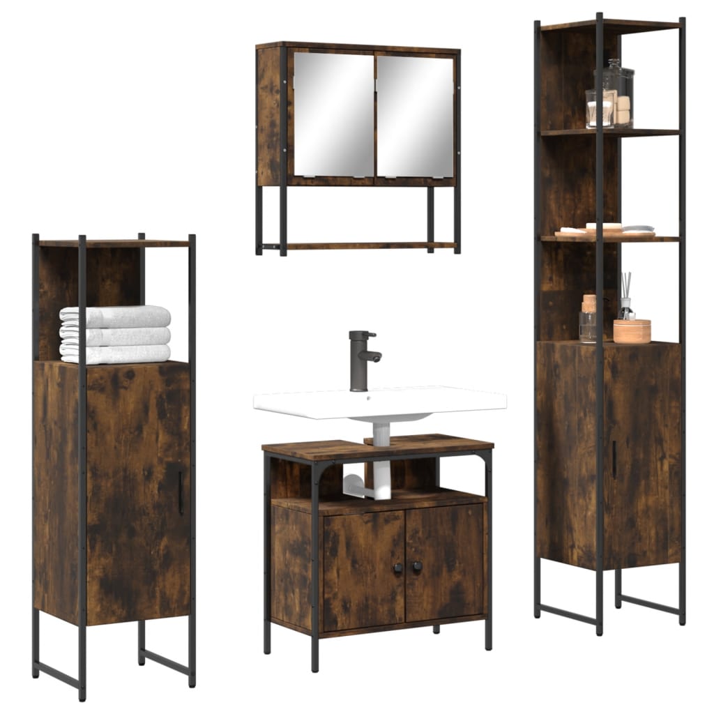 4 Piece Bathroom Furniture Set Smoked Oak Engineered Wood - Merkel Designers