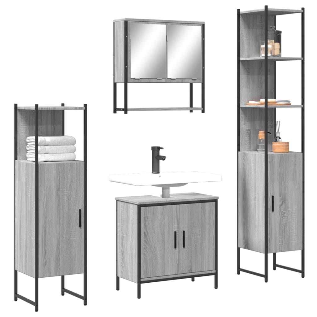 4 Piece Bathroom Furniture Set Grey Sonoma Engineered Wood - Merkel Designers