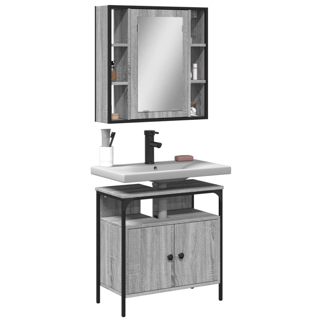 2 Piece Bathroom Furniture Set Grey Sonoma Engineered Wood - Decor Base