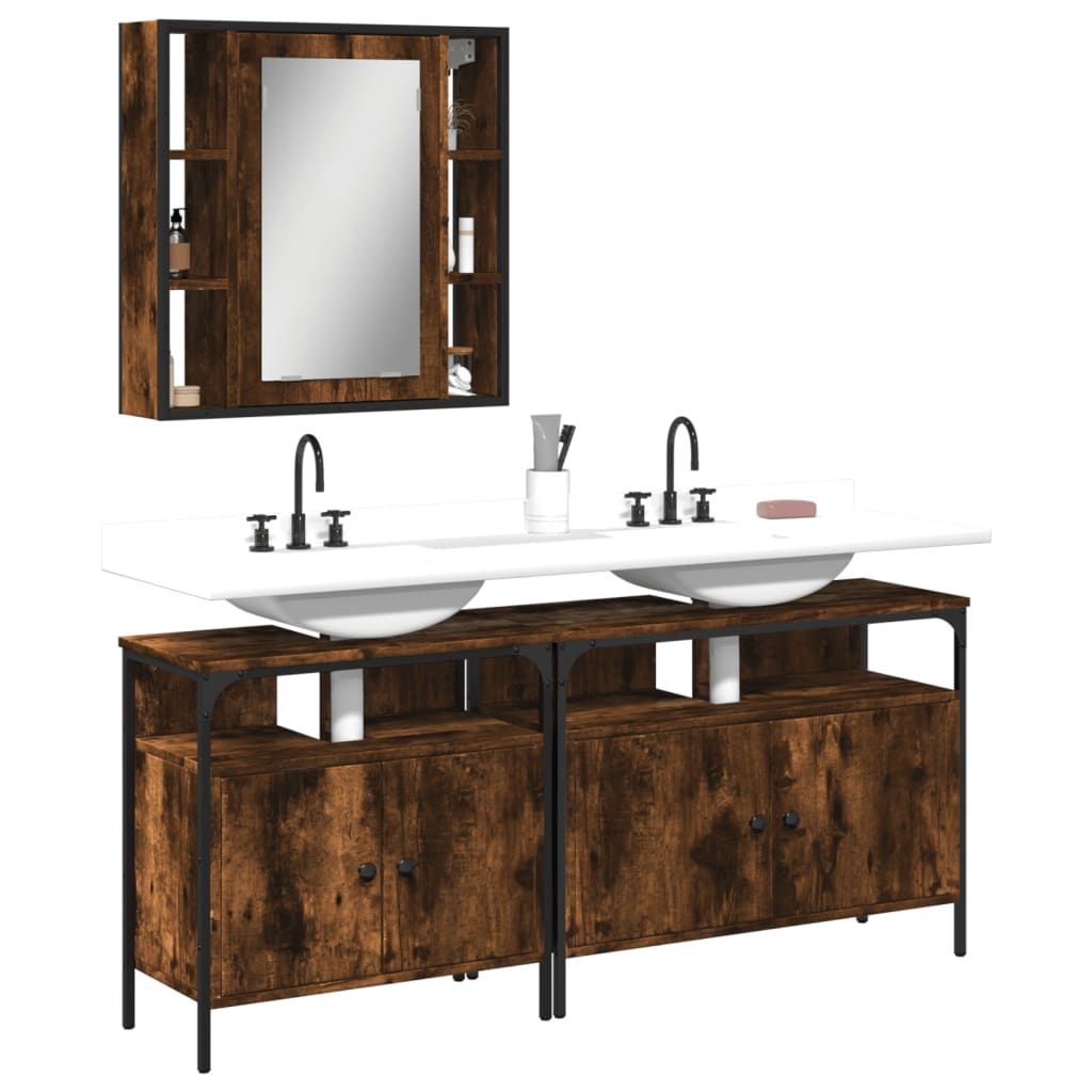 3 Piece Bathroom Cabinet Set Smoked Oak Engineered Wood - The Home Maker