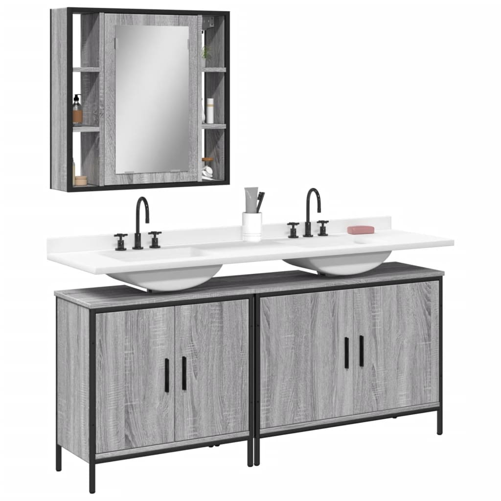 3 Piece Bathroom Cabinet Set Grey Sonoma Engineered Wood - Charlotte Dunes
