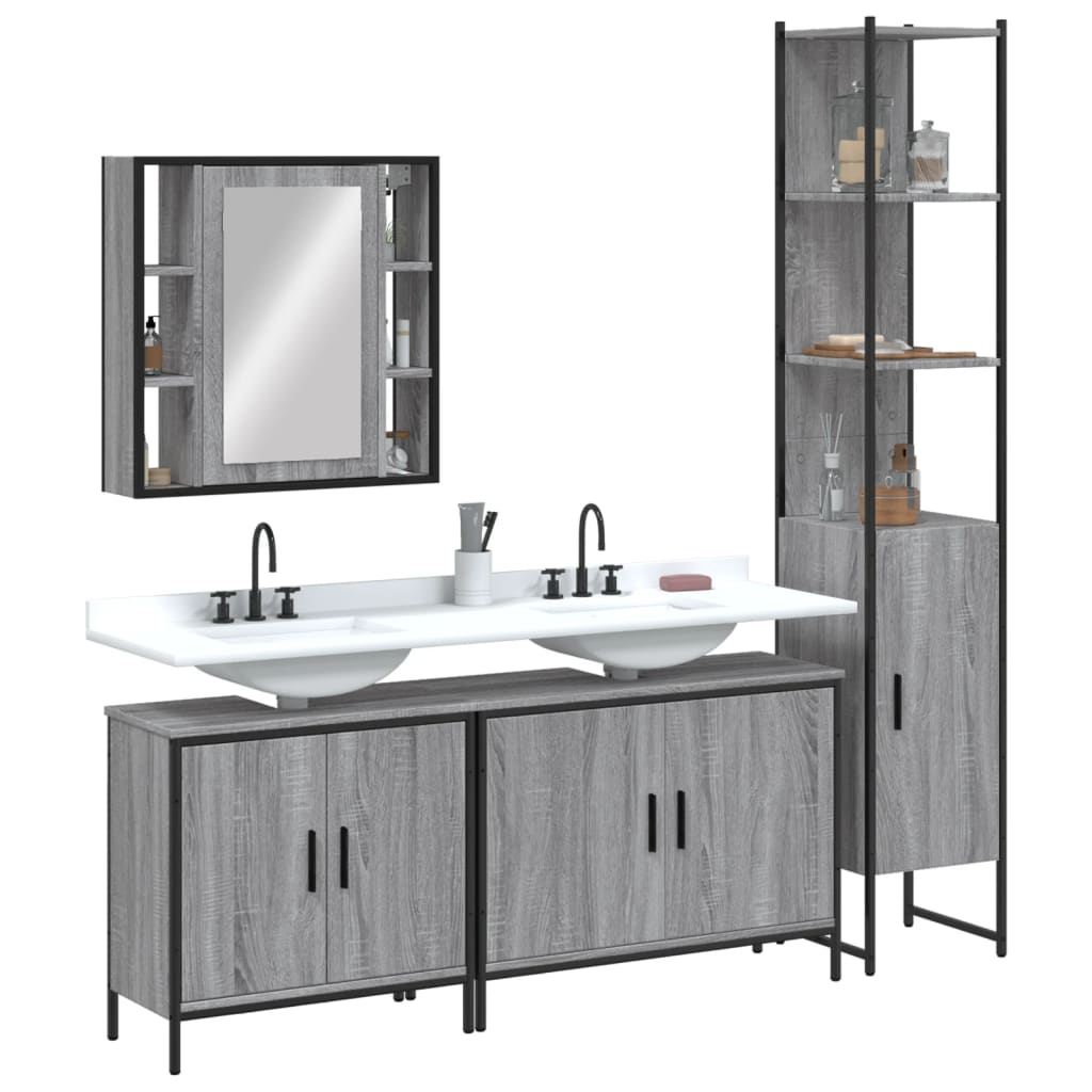 4 Piece Bathroom Cabinet Set Grey Sonoma Engineered Wood - Charlotte Dunes