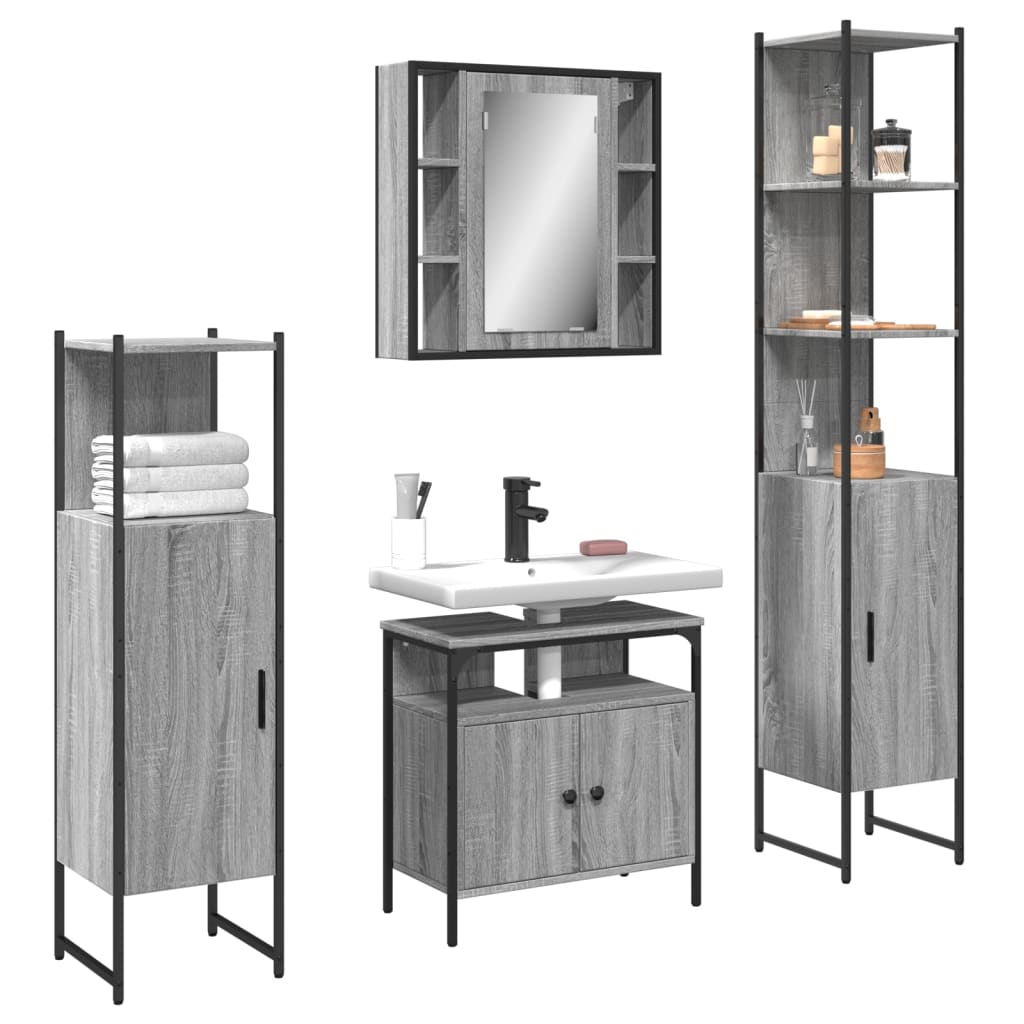 4 Piece Bathroom Cabinet Set Grey Sonoma Engineered Wood - Charlotte Dunes