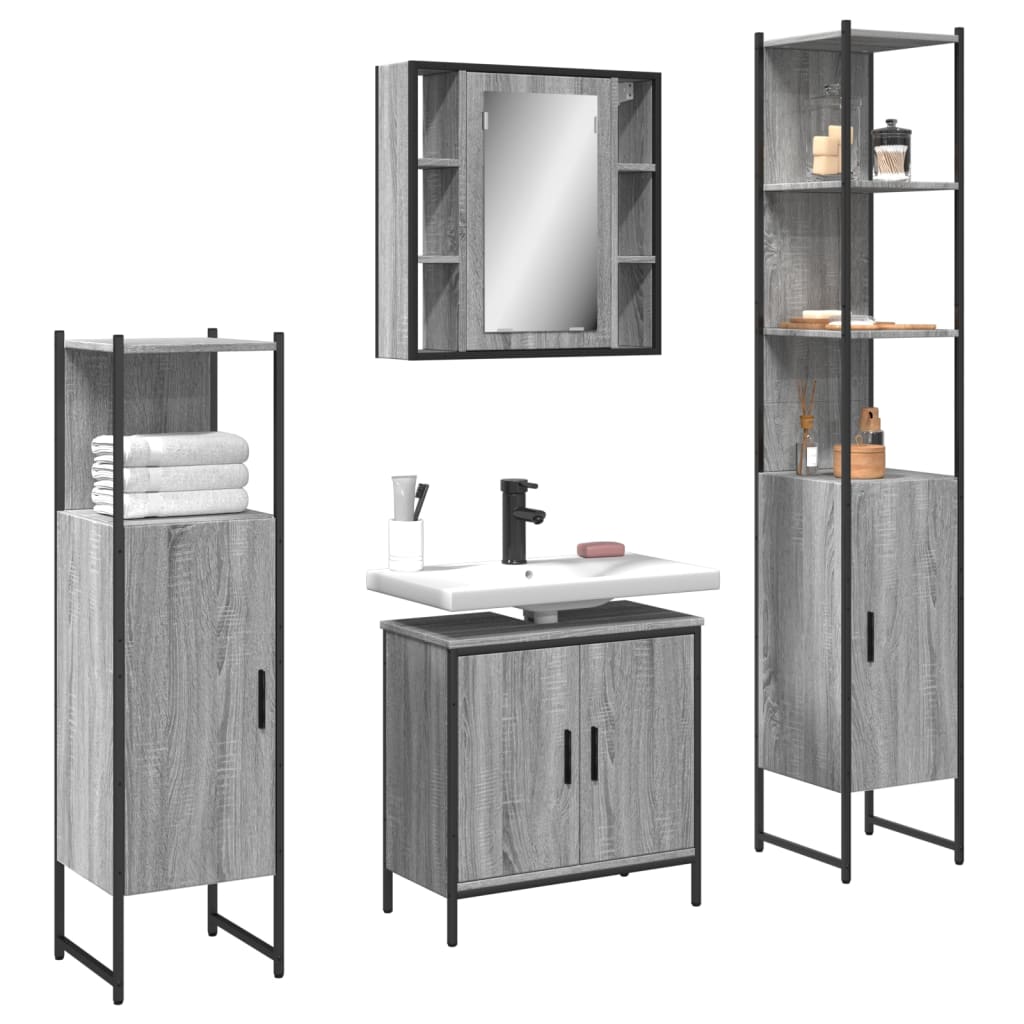 4 Piece Bathroom Cabinet Set Grey Sonoma Engineered Wood - Charlotte Dunes
