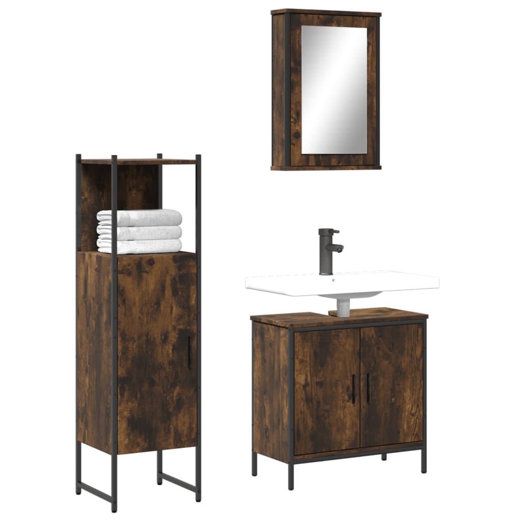 3 Piece Bathroom Furniture Set Smoked Oak Engineered Wood - The Home Maker