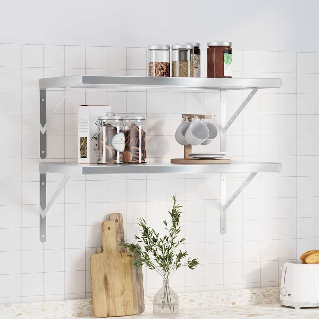 Wall Shelves 2 Pieces 75x40 cm Silver Stainless Steel - Direct Imports