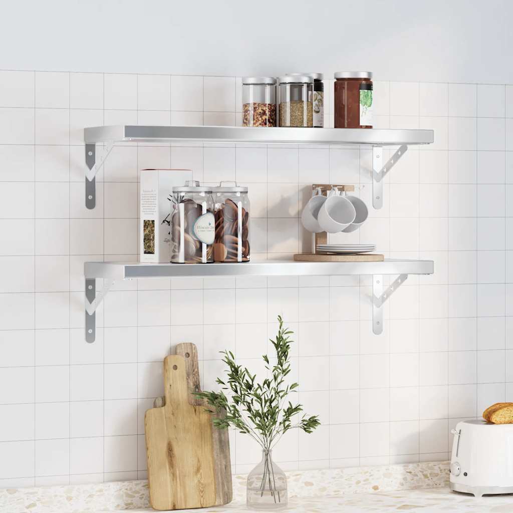 Wall Shelves 2 pcs 75x23.5 cm Silver Stainless Steel - All Things Good