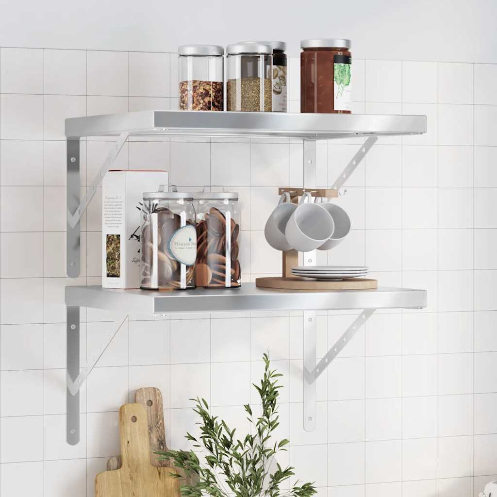 Wall Shelves 2 pcs 50x40 cm Silver Stainless Steel - All Things Good