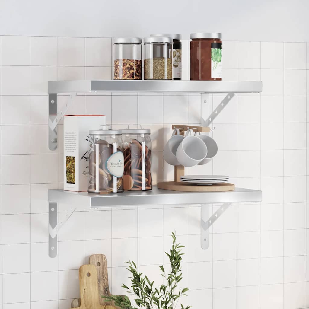 Wall Shelves 2 Pieces 50x30 cm Silver Stainless Steel - Brittle & Co