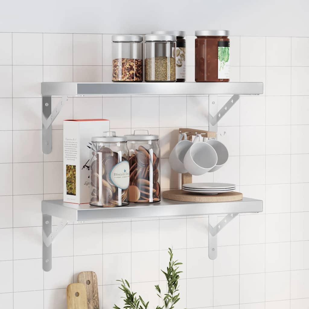 Wall Shelves 2 pcs 50x23.5 cm Silver Stainless Steel - All Things Good