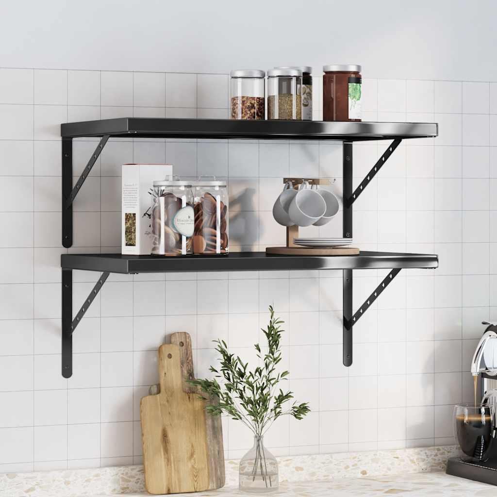 Wall Shelves 2 Pieces 75x40 cm Black Stainless Steel - Direct Imports