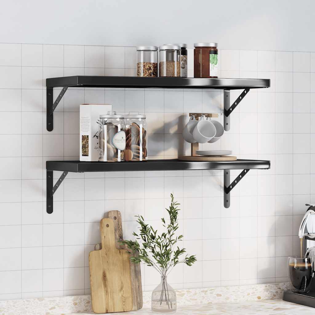 Wall Shelves 2 Pieces 75x30 cm Black Stainless Steel - Direct Imports