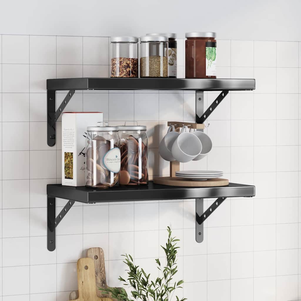 Wall Shelves 2 Pieces 50x30 cm Black Stainless Steel - Brittle & Co