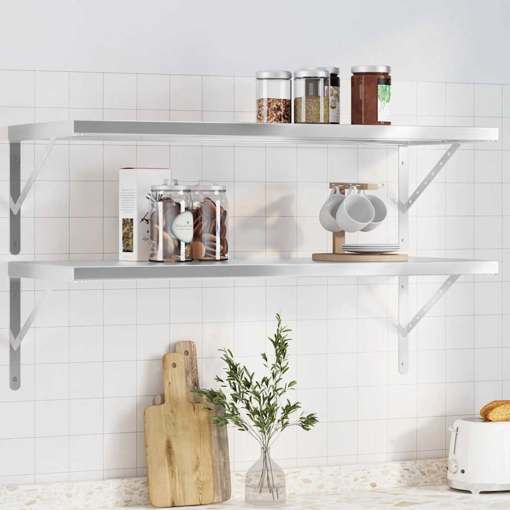 Wall Shelves 2 pcs 100x40x3 cm Silver Stainless Steel - All Things Good