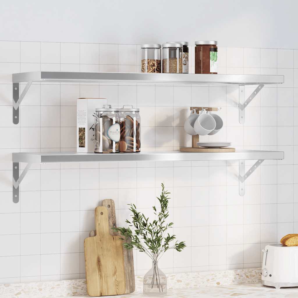 Wall Shelves 2 pcs 100x30x3 cm Silver Stainless Steel - All Things Good