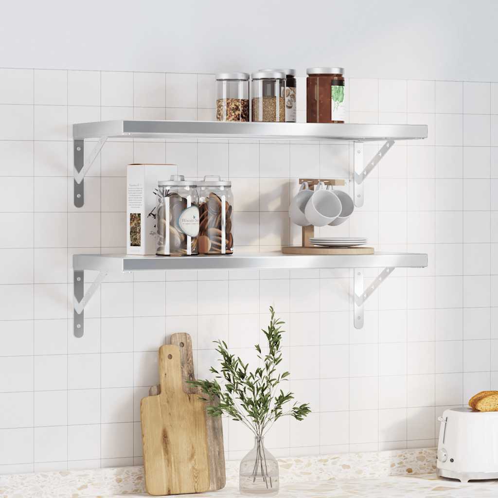 Wall Shelves 2 pcs 75x30x3 cm Silver Stainless Steel - All Things Good