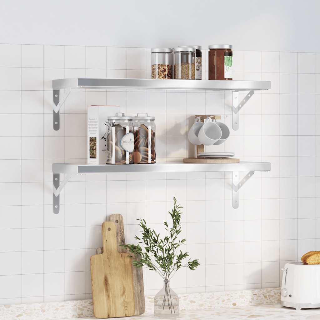Wall Shelves 2 pcs 75x23.5x3 cm Silver Stainless Steel - All Things Good