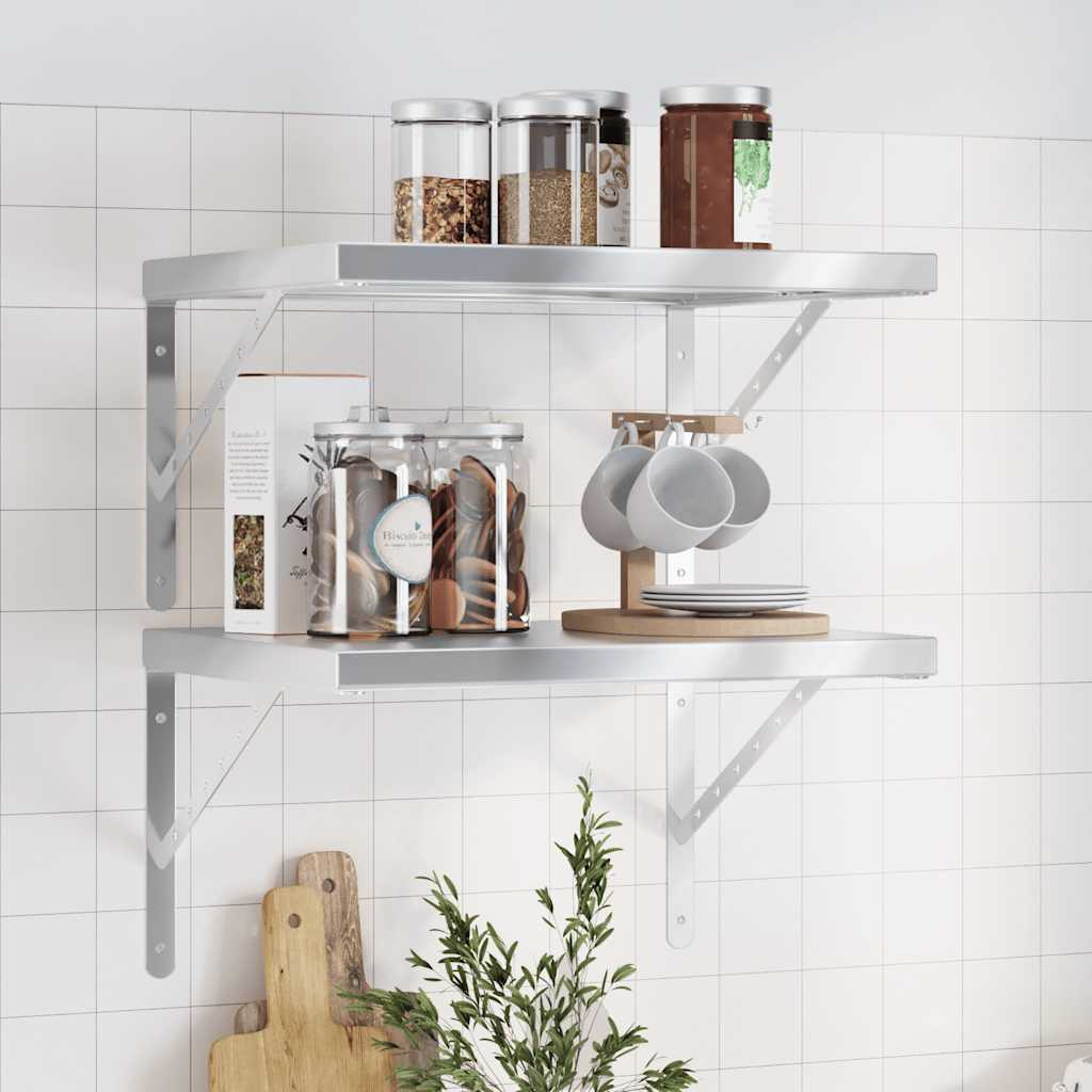 Wall Shelves 2 pcs 50x40x3 cm Silver Stainless Steel - All Things Good