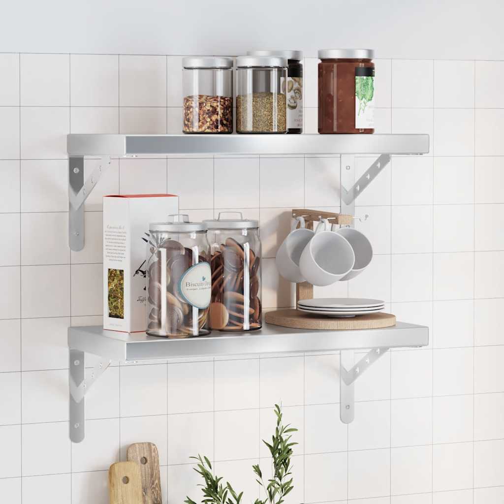 Wall Shelves 2 pcs 50x23.5x3 cm Silver Stainless Steel - All Things Good