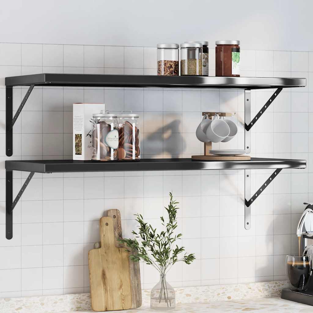 Wall Shelves 2 pcs 100x40x3 cm Black Stainless Steel - All Things Good