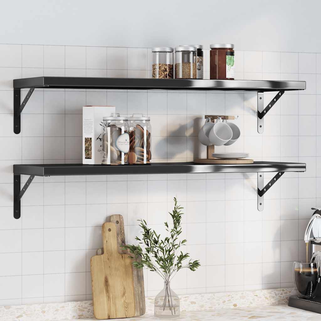 Wall Shelves 2 pcs 100x30x3 cm Black Stainless Steel - All Things Good
