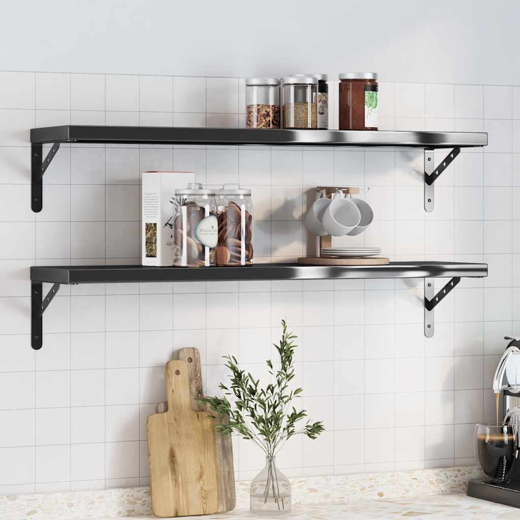 Wall Shelves 2 pcs 100x23.5x3 cm Black Stainless Steel - All Things Good