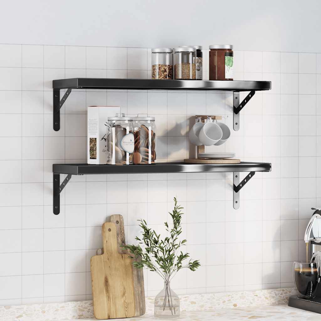 Wall Shelves 2 pcs 75x23.5x3 cm Black Stainless Steel - All Things Good