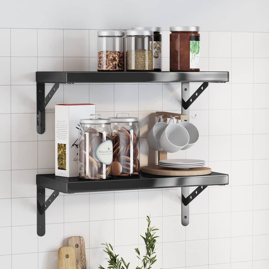 Wall Shelves 2 pcs 50x23.5x3 cm Black Stainless Steel - All Things Good