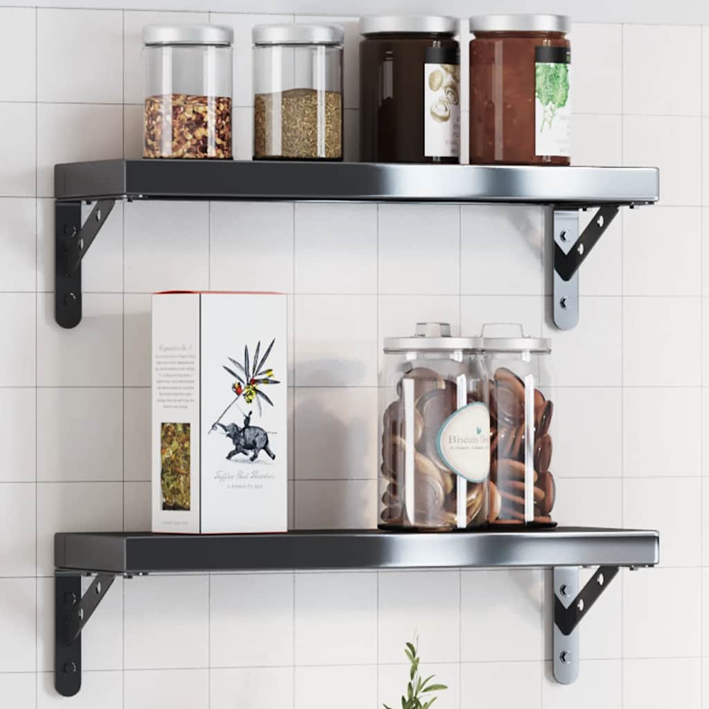 Shelf Brackets 4 pcs 15x2.5x11.5 cm Black Stainless Steel - Charlotte Dunes