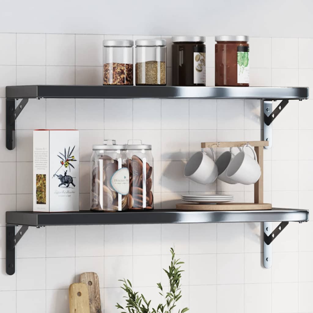 Shelf Brackets 4 pcs 20x2.5x14 cm Black Stainless Steel - Charlotte Dunes