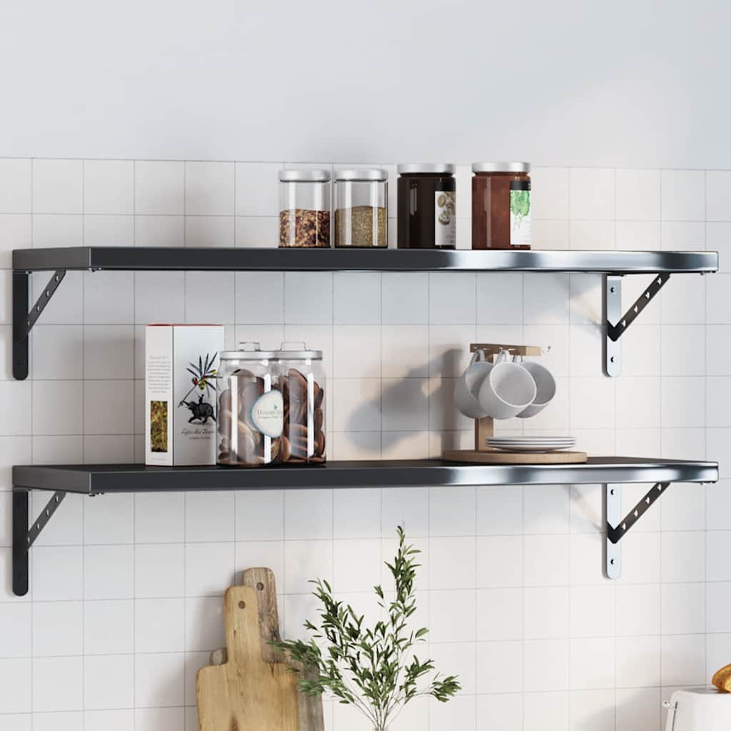 Shelf Brackets 4 Pieces 30x2.5x15.5 cm Black Stainless Steel - R and M Furniture