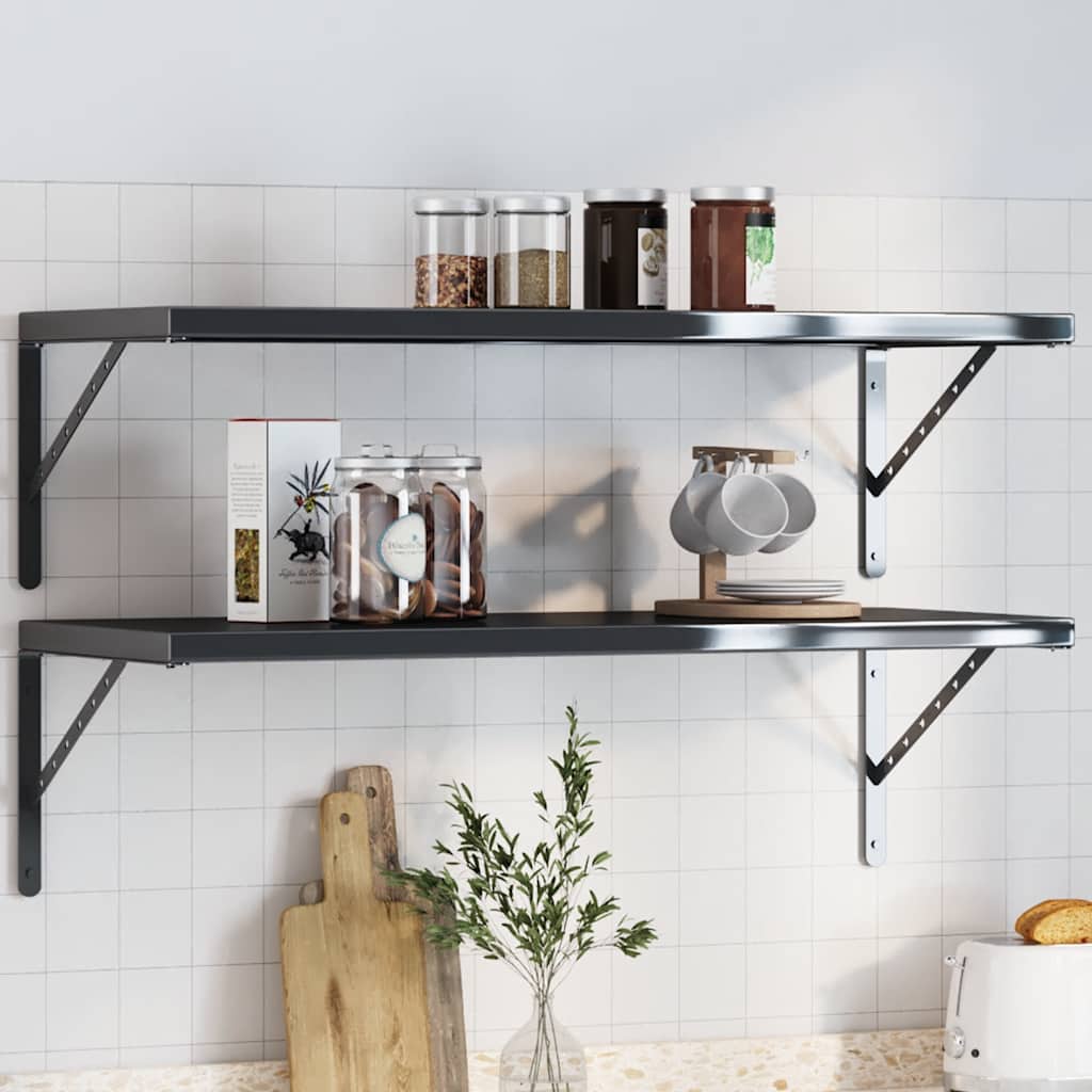 Shelf Brackets 4 Pieces 40x2.5x25 cm Black Stainless Steel - Unbeatable Bargains