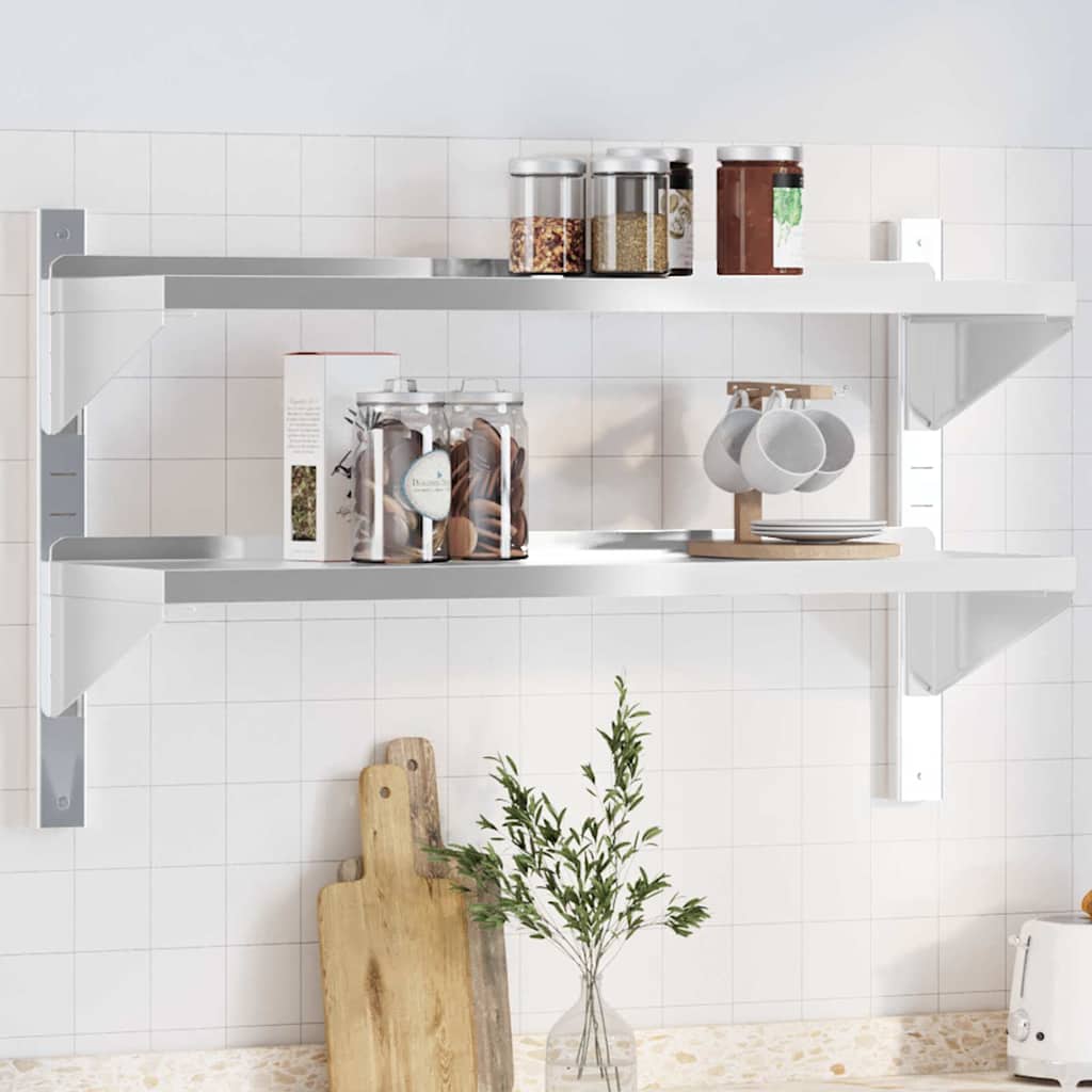 2-Tier Wall Shelf 100x30x60 cm Silver Stainless Steel - Discount Dealers