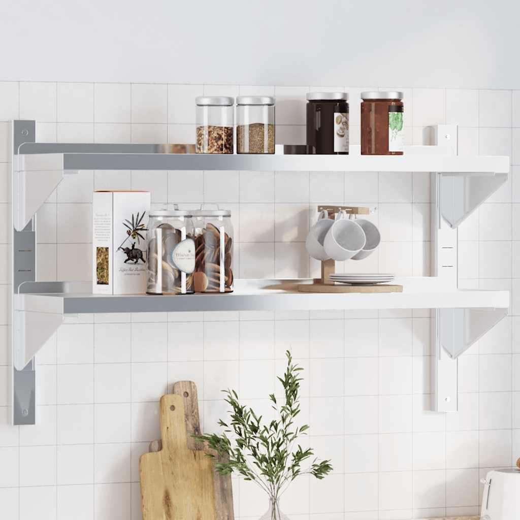 2-Tier Wall Shelf 100x23.5x60 cm Silver Stainless Steel - Discount Dealers