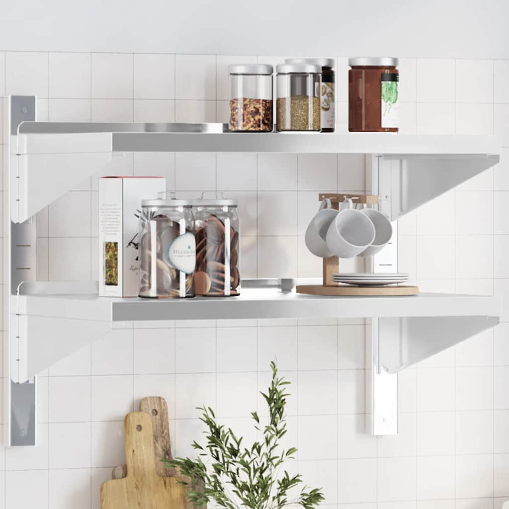 2-Tier Wall Shelf 75x40x60 cm Silver Stainless Steel - Discount Dealers
