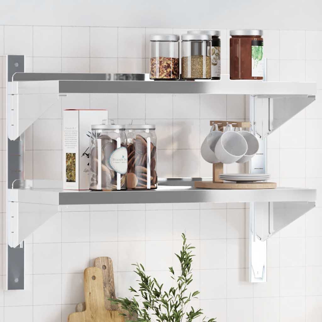 2-Tier Wall Shelf 75x30x60 cm Silver Stainless Steel - Discount Dealers