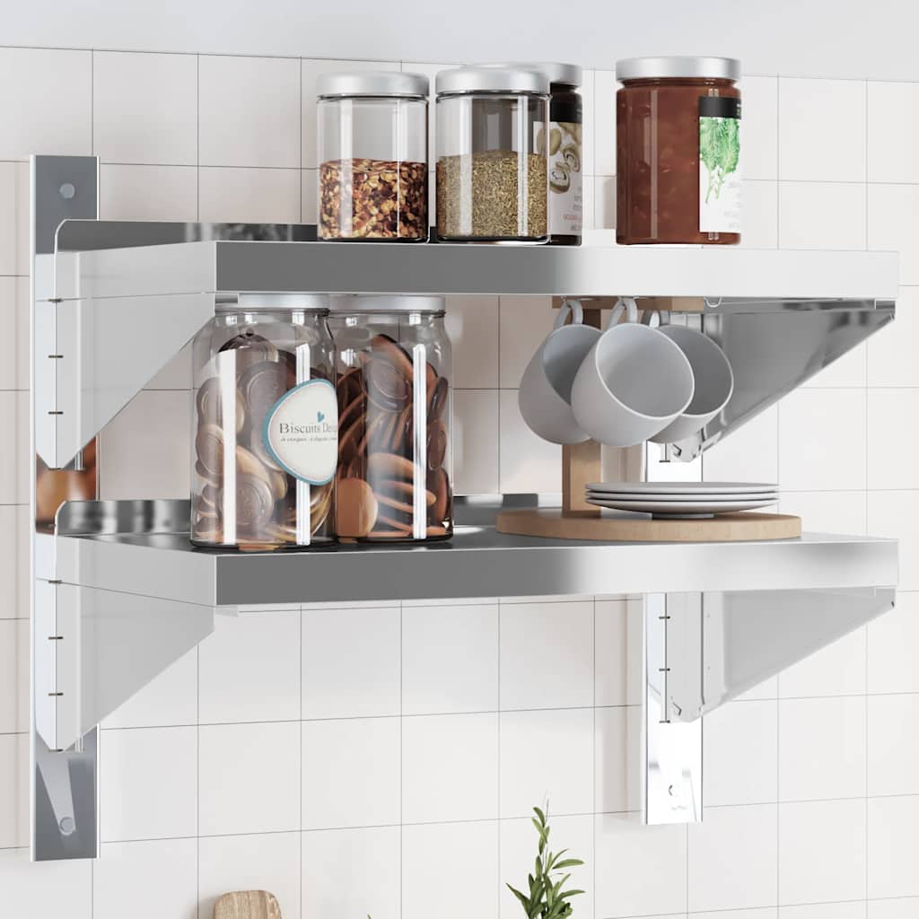 2-Tier Wall Shelf 50x30x48 cm Silver Stainless Steel - Discount Dealers
