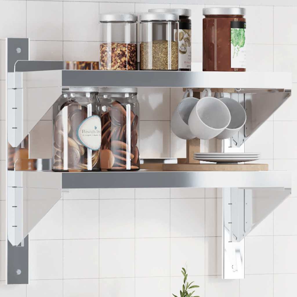 2-Tier Wall Shelf 50x23.5x48 cm Silver Stainless Steel - Discount Dealers