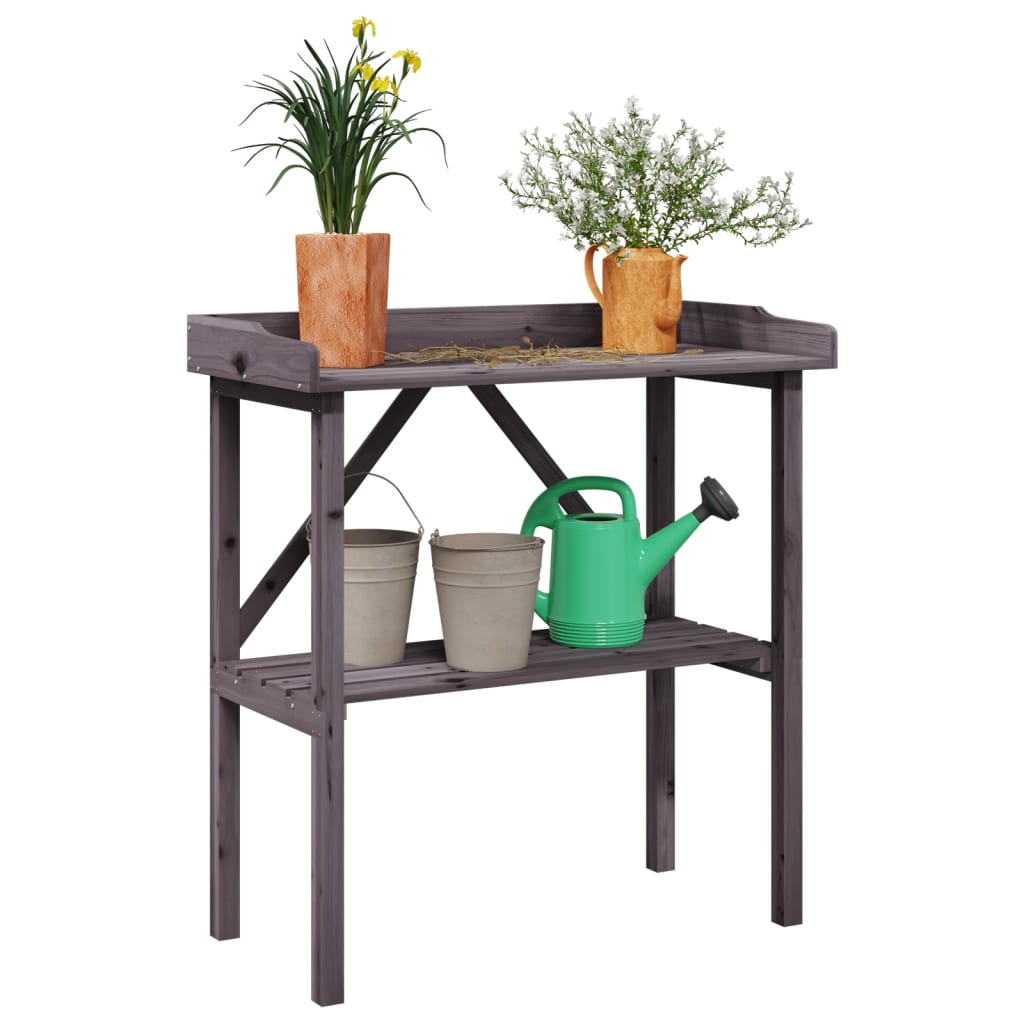 Plant Table with Shelf Grey 78x38x82.5 cm Solid Wood Fir - Direct Imports