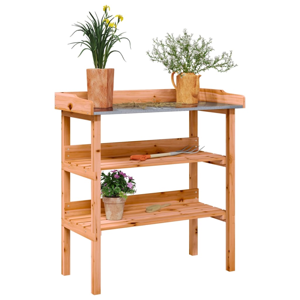 Plant Table with Shelves Brown 78x38x82.5 cm Solid Wood Fir - Direct Imports