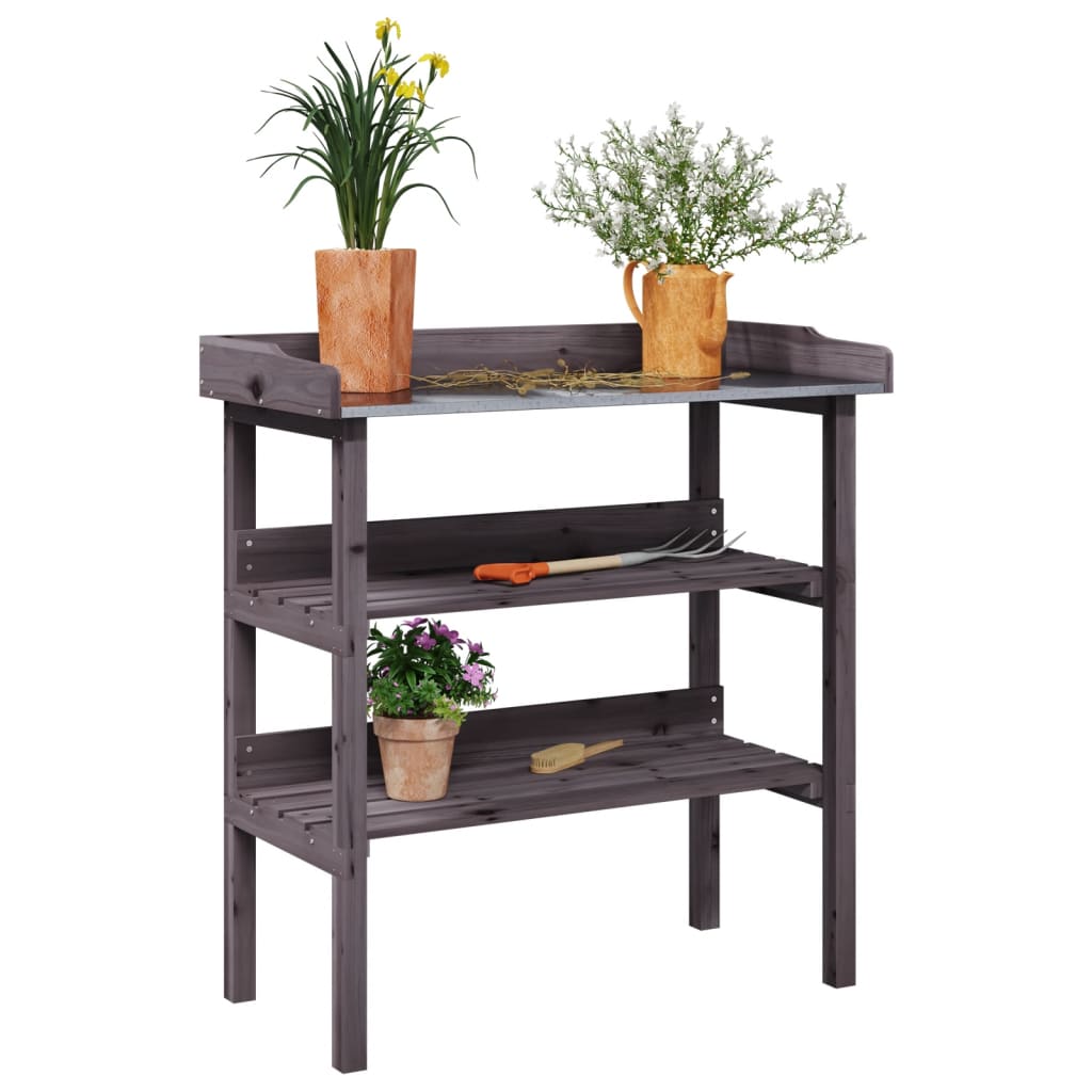 Plant Table with Shelves Grey 78x38x82.5 cm Solid Wood Fir - Merlin Deals